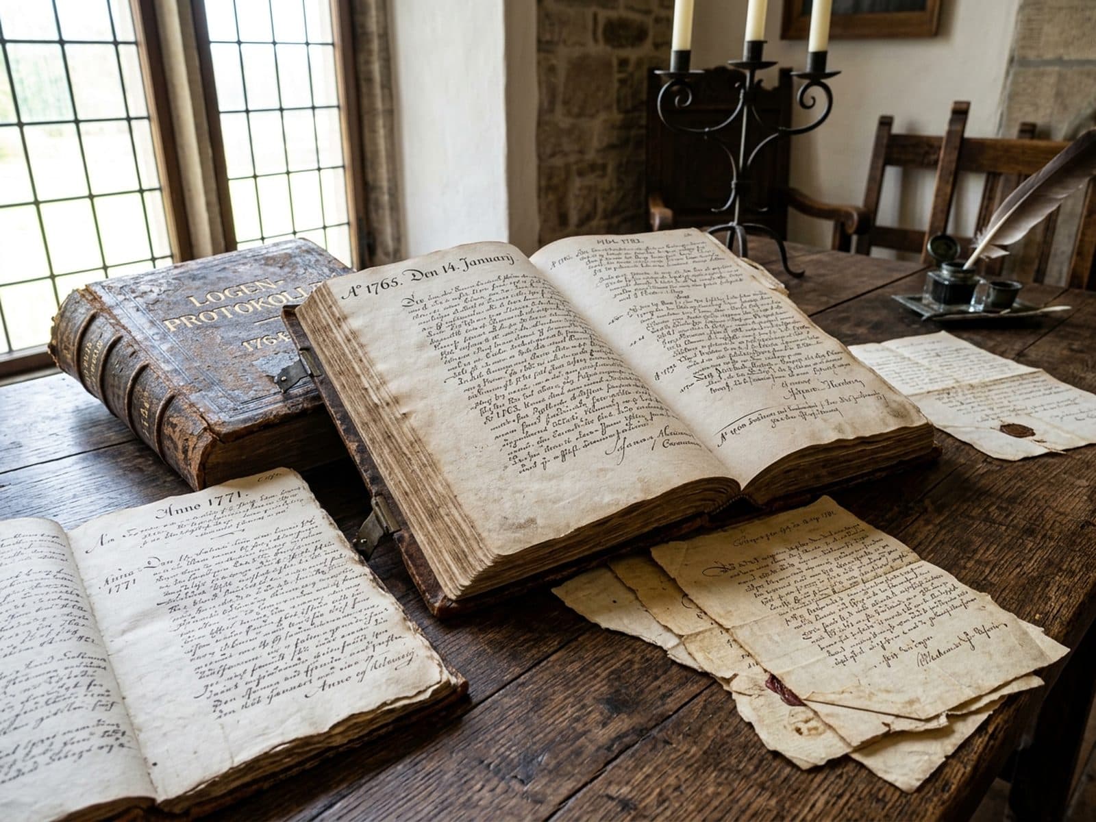 Historische, handschriftlich geführte Protokollbücher der Loge